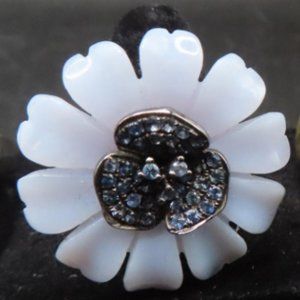 HSN Carlo Viani Blue Chalcedony and Sapphire Sterling Flower Ring Sz 10